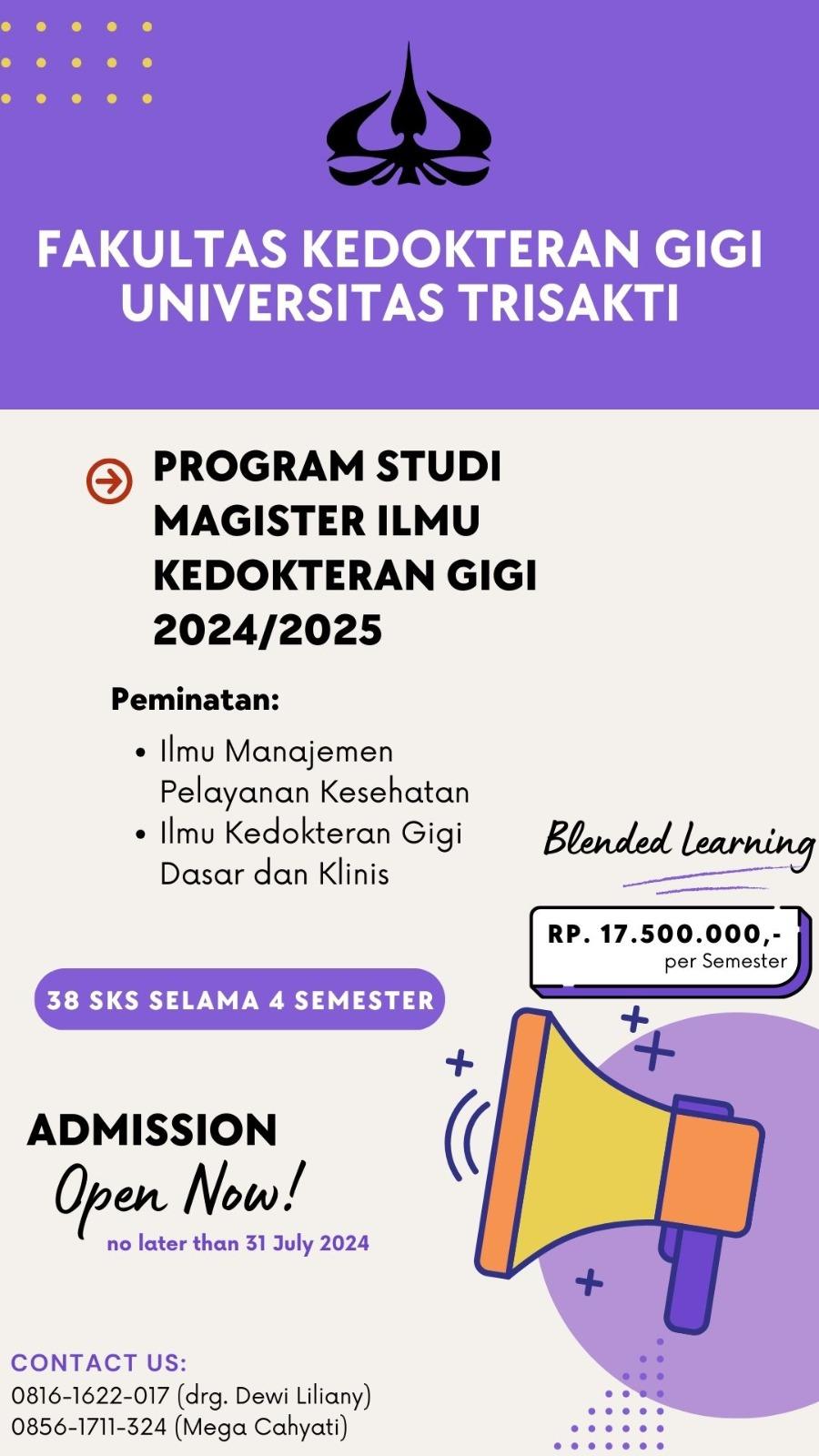 Penerimaan Mahasiswa Baru Program Studi Magister Ilmu Kedokteran Gigi